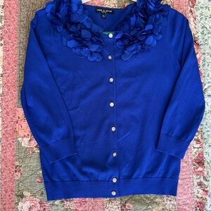 Cable & Gauge Royal Blue Cardigan with Floral Details Sz M